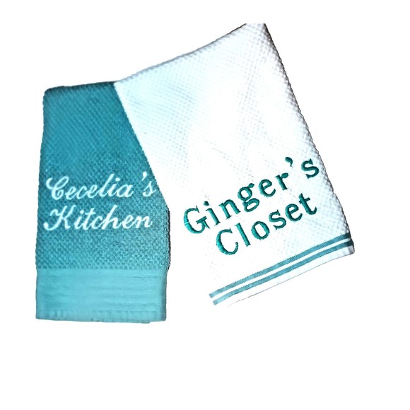 PERSONALIZED EMBROIDERED KITCHEN TOWELS MADE TO ORDER SET OF 2 TOWELS $18 - Picture 3 of 8